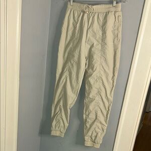Tan Track Pants with Elastic Cuffs and Relaxed Fit